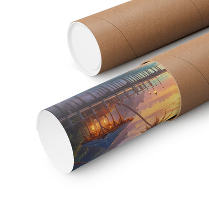 Coastal art prints rolled in brown shipping tubes, showcasing vibrant botany art designs for elegant home decor.